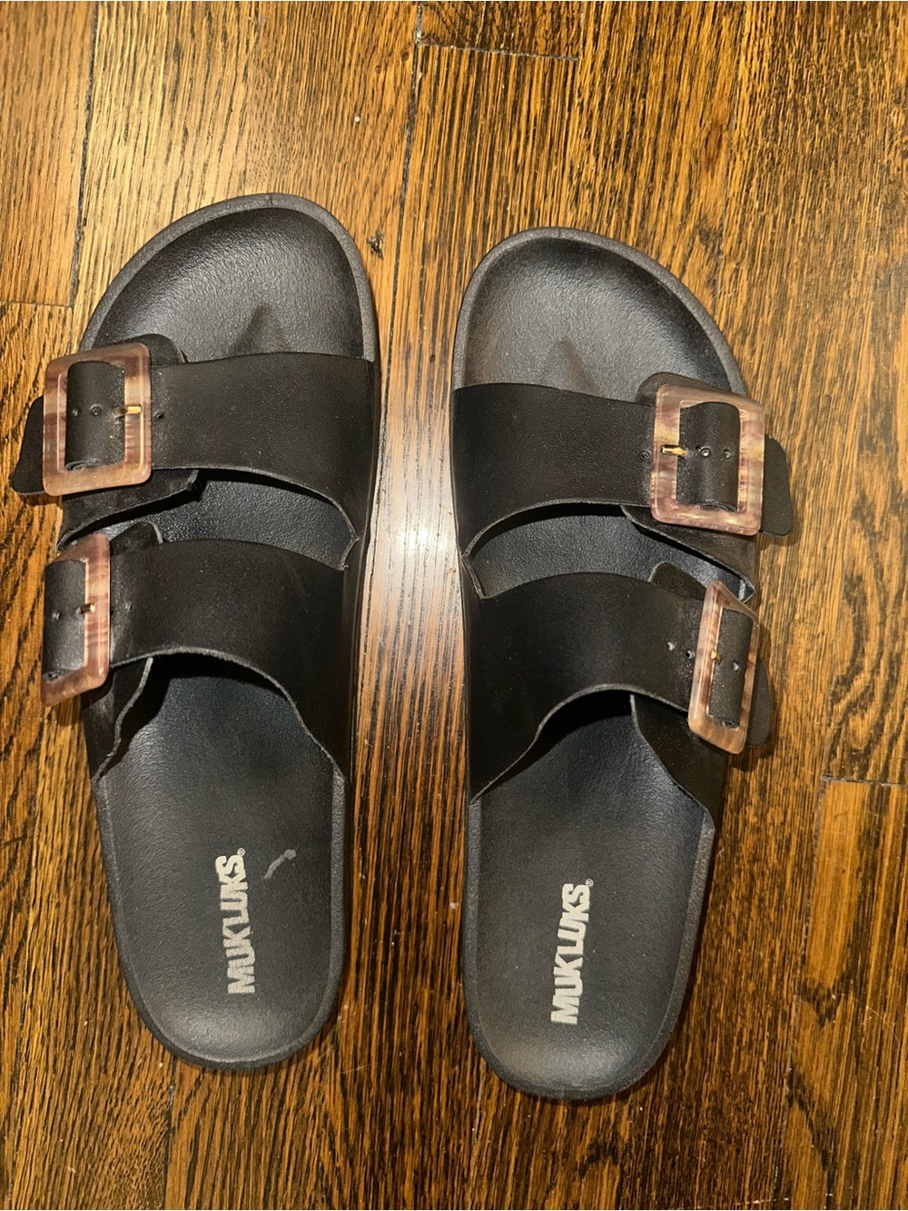 Muk Luks Black Double Buckle Slide Sandals Womens 12